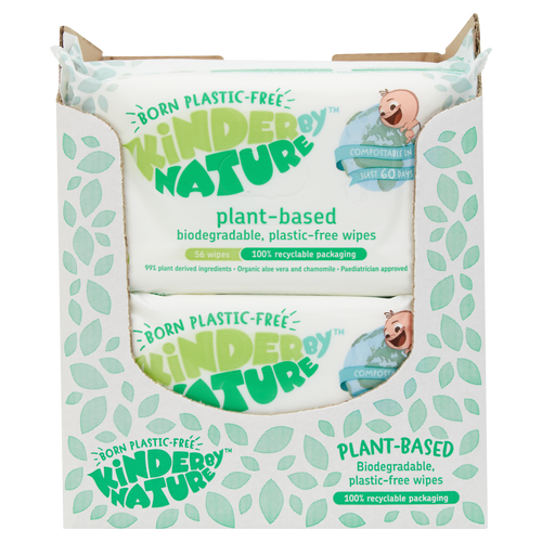 Green Case of 12 packs of Plant-Based Kinder by Nature Baby Wipes